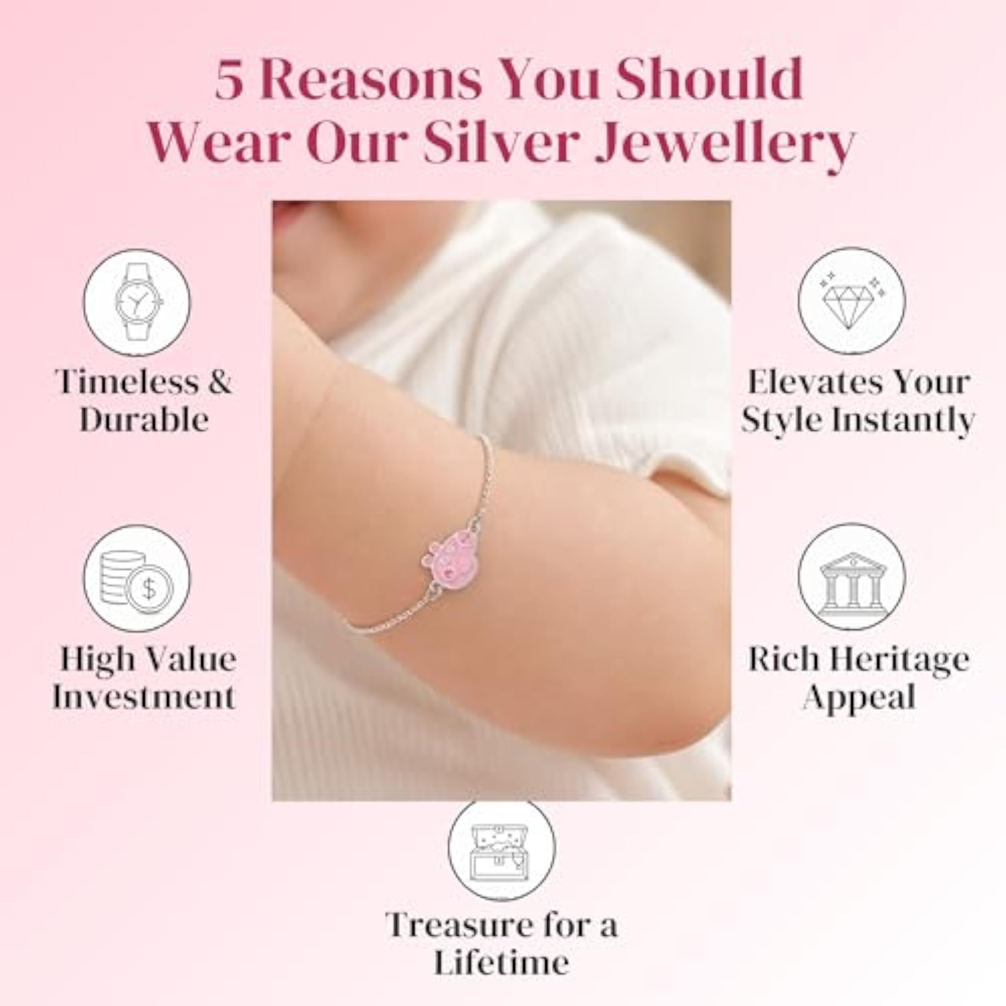 925 Sterling Silver Bracelet with Pig Charm for Babies